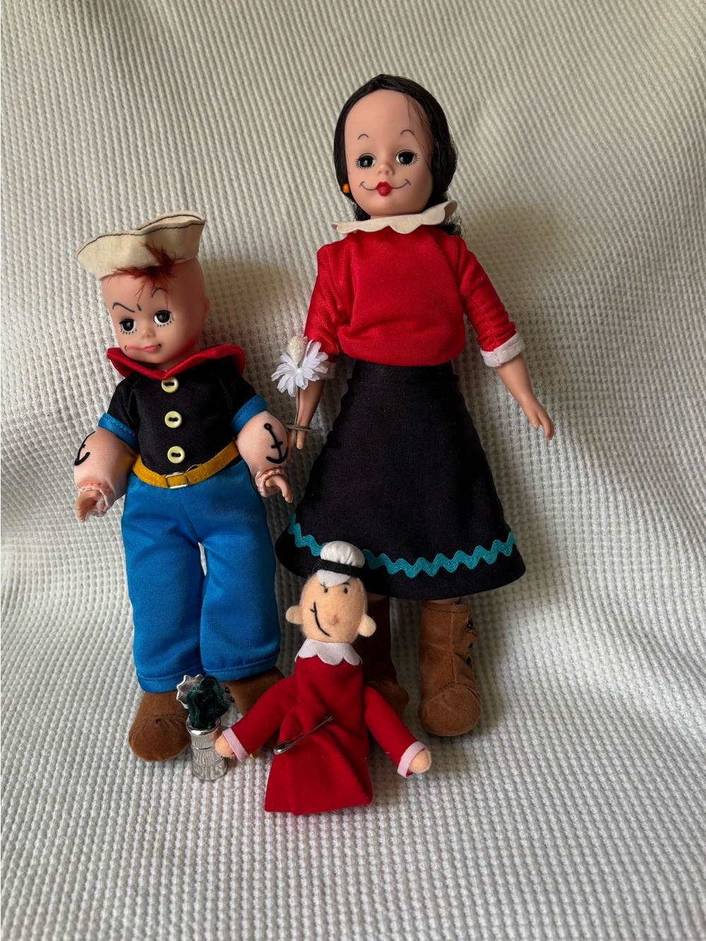 Madame Alexander POPEYE and OLIVE OYL SET w/ SWEET PEA dolls 1996
10”-3”